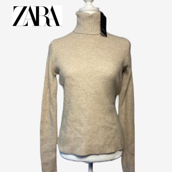 NWT ZARA KNIT Women WOOL blend Pullover Turtleneck Sweater Top Cream Essential - Picture 1 of 7